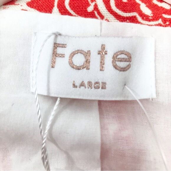 FATE Red Orange Linen Cotton Floral Print Cropped V Neck Spring Blazer NEW - Picture 14 of 16